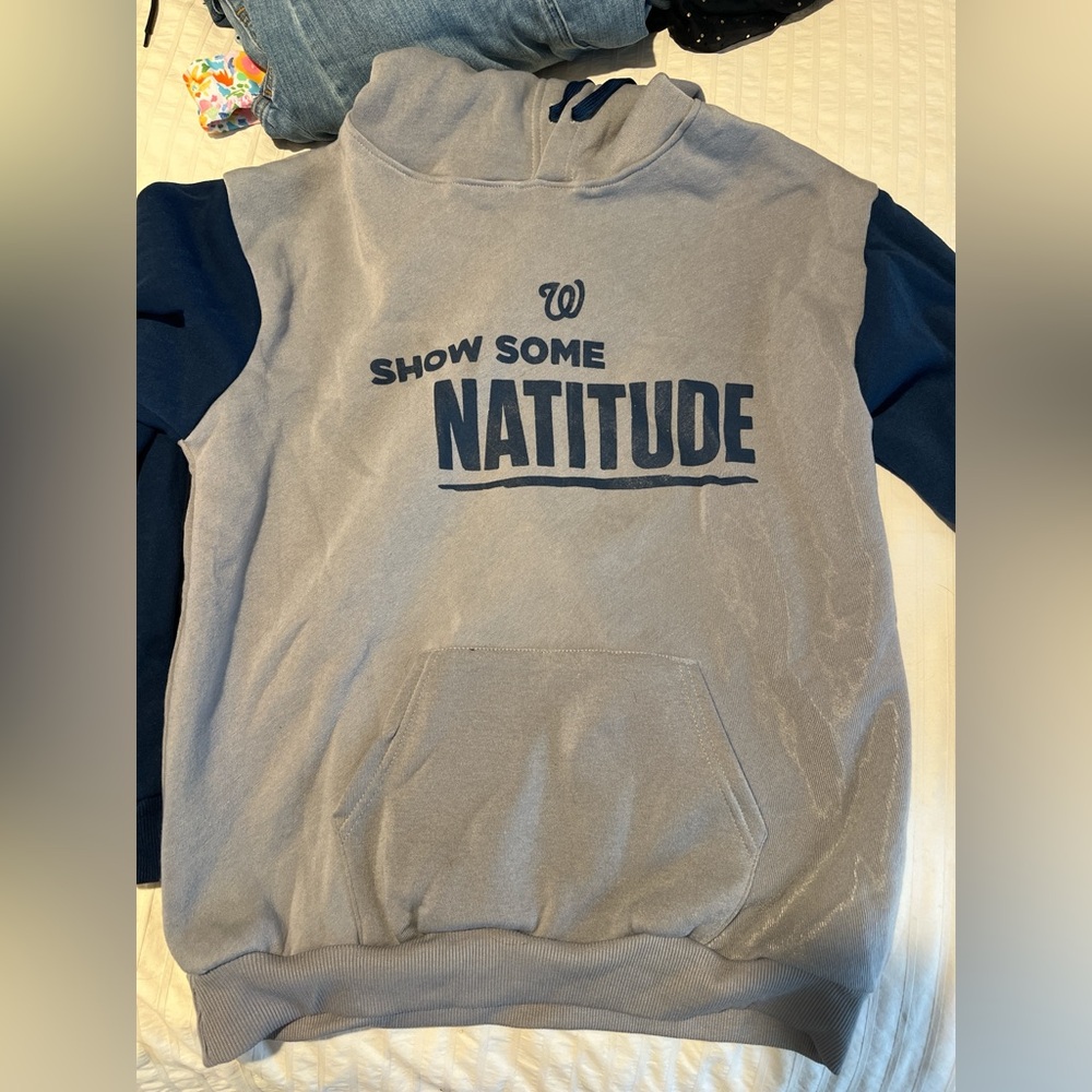 Gray and Blue Hoodie with 'Show Some Natitude' Print